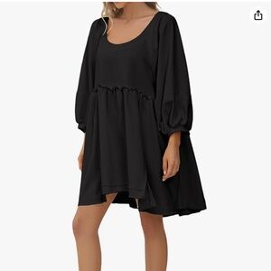 Oversized Distressed Sweatshirt Lantern Sleeve Black Babydoll Dress